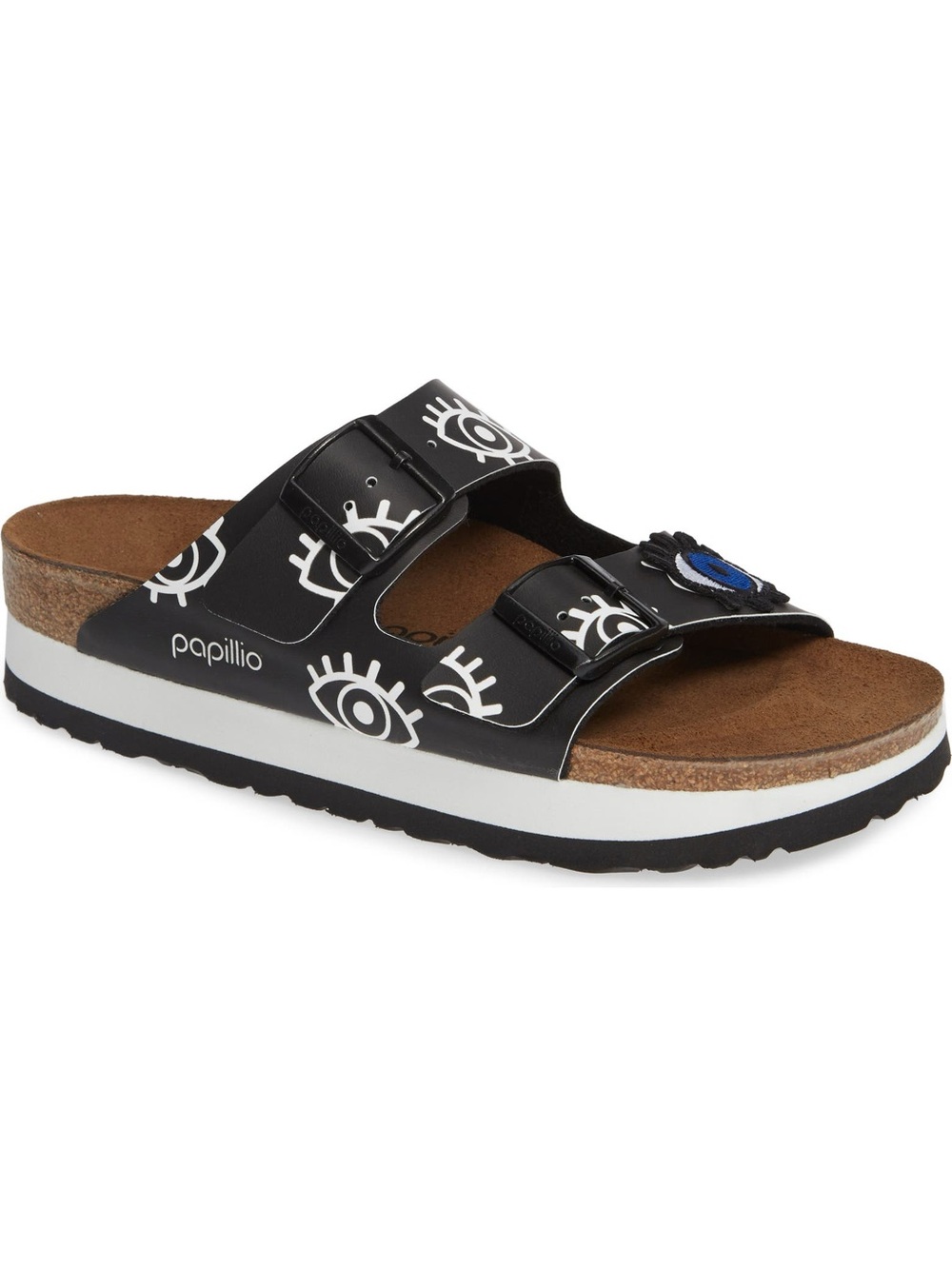 Papillio by Birkenstock Arizona Eye Graphic Slide Sandal Black/White - Picture 15 of 16